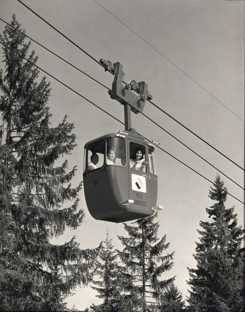 black and white image of the original vail gondola