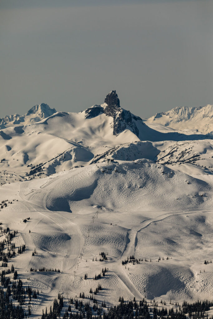 Scenic winter image of Whistler with the black tusk in the background 