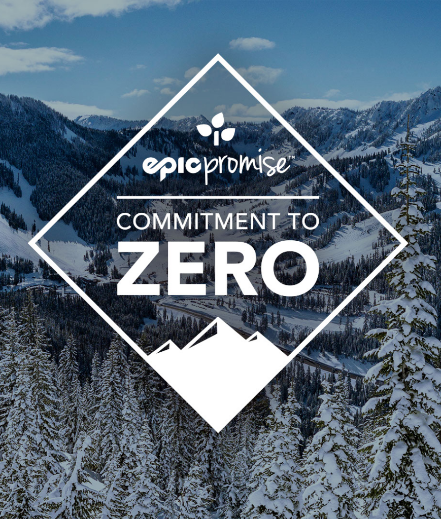 Scenic winter image with Epic Promise - Commitment to zero written over the top