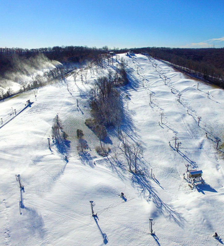 Aerial view of runs and lifts at hidden valley
