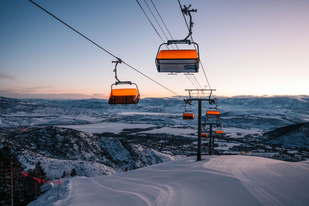 Orange Bubble lift at sunset in Park City