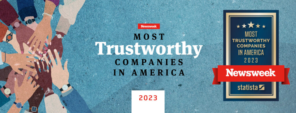 Copy that reads 'Newsweek most trustworthy companies in america'
