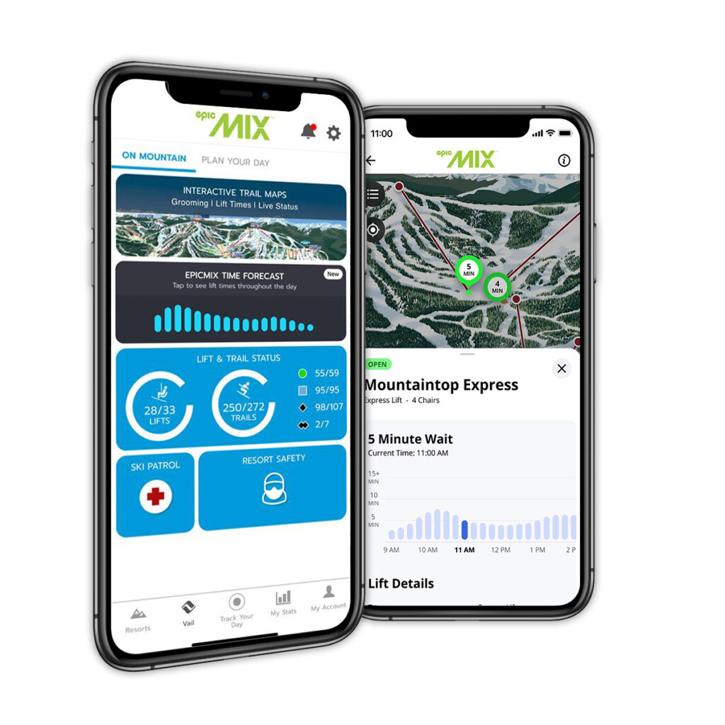 Image of Epic Mix App showing stats and lift wait times