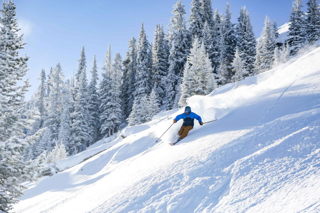 Skier in the Blue Sky Basin in Vail, CO