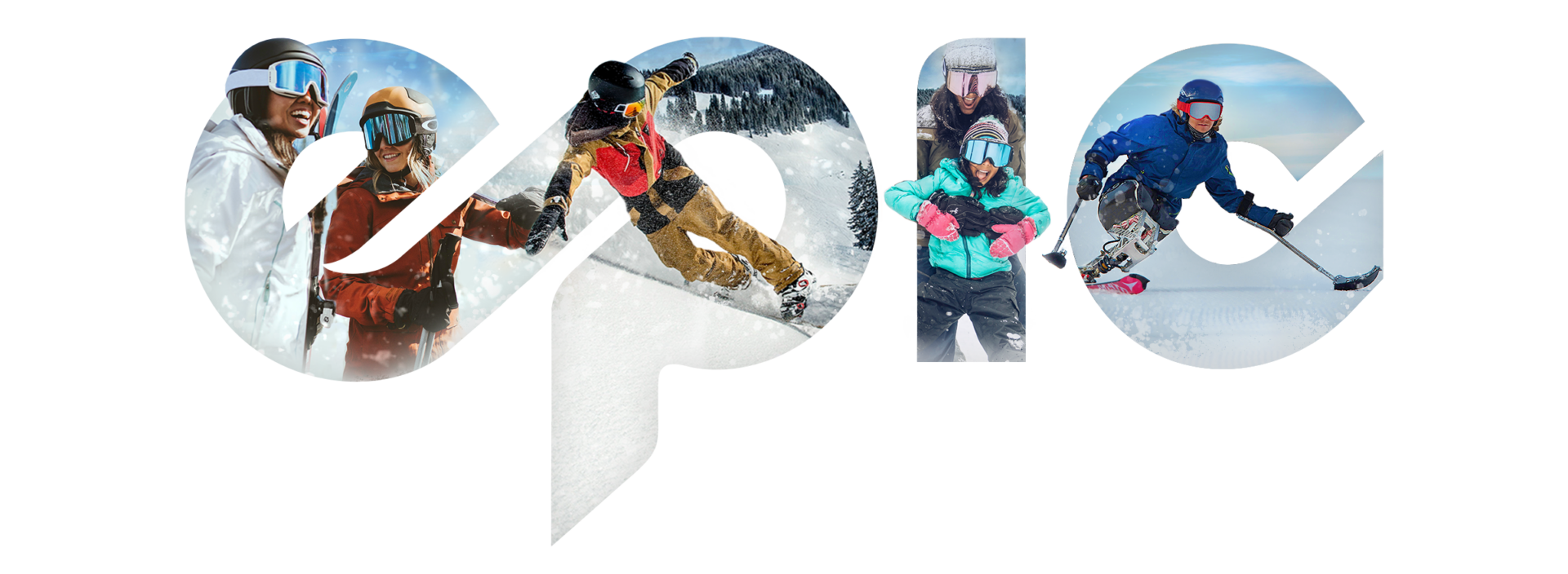 epic logo with skiing images cut into it